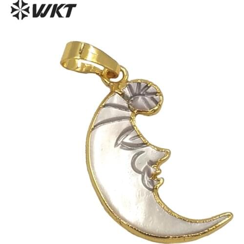 WT-P1086 High Quality Carved Pearl Moon Pendant with 24k gold trim, Freshwater Pearl Pendant moon Design Pearl Jewelry