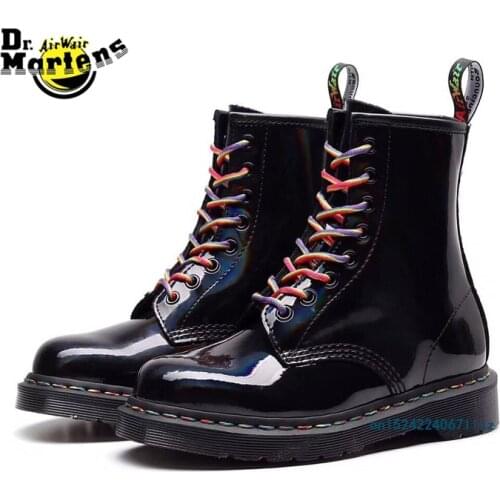 Dr.Martens Women and Men Mirror Reflective Colorful Leather Doc Martin Ankle Boots Unisex Cool Neon Party Shiny Casual Shoes