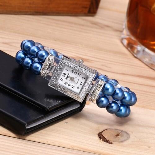 Womens wrist watch 2021 Square Quartz Watch Imitation Pearl Bracelet Rectangular Ladies Casual Watch Женские кварцевые часы W1