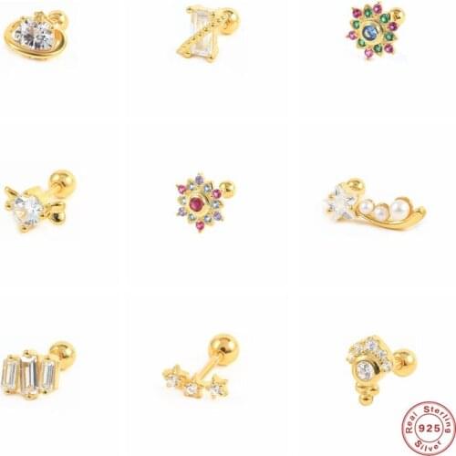 Aide 1PC 925 Sterling Silver Stud Earrings Helix Rainbow Zircon Star Heart Piercing Earrings For Women Jewelry Cartilage Aretes
