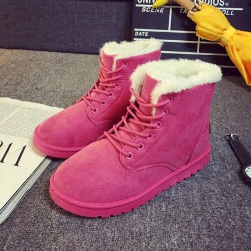 Winter Womens Snow Boots Flat Lovely Pure Color Warm Cotton Shoes Length Tube Suede Genuine Non-Slip Girls Boot 2021 New