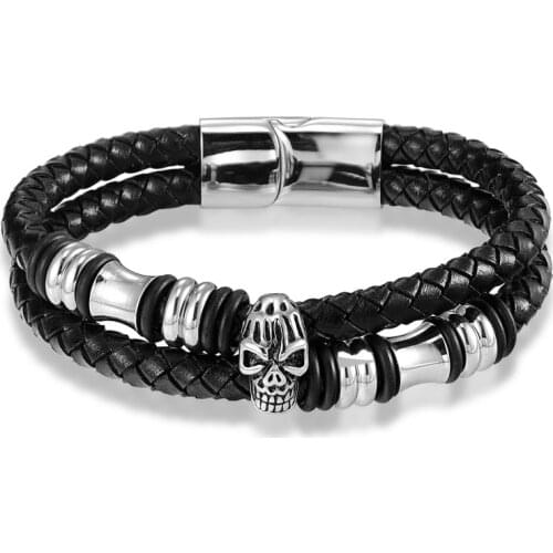 2019 Charm Leather Bracelet For Women Stainless Steel Bracelets 19-21-23cm size Genuine Leather Bracelets & Bangles Men Jewelry