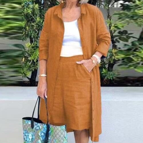 Women Casual Sling Shirts Coat And Elastic Waist Shorts Loose Outfits Autumn Summer Elegant Fashion Solid Loose Three Piece Sets