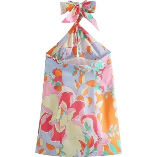 2021 Printed Mini Woman Dress Sexy Halter Front Opening Knot Tied Summer Dresses Fashion Side Zip Backless Club Female Dress