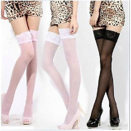 1 Pair Women Ladies Sexy Lingerie Hot Erotic Lace Top Sheer Stay Up Thigh High Over The Knee Stockings Nightclubs 6 Colors Solid