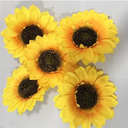 10pcs/1 lot Yellow Silk Sunflower Artificial Flowers Head for Bouquet Flower Wall Home Party Garden Hotel Wedding Decoration