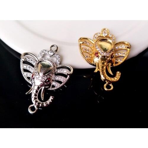 10 Pcs CZ crystal Elephant Double Bails Charm CZ zircon Micro pave Connector Jewelry Finding DIY Bracelet necklace making C166