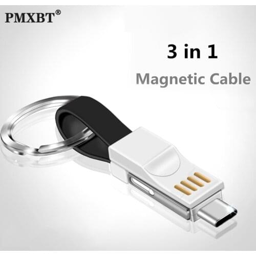 3 in 1 Magnetic USB Charging Cable Micro USB Type C Cord For Samsung Huawei Xiaomi Redmi LG Mini Keychain Portable Charger Cabo