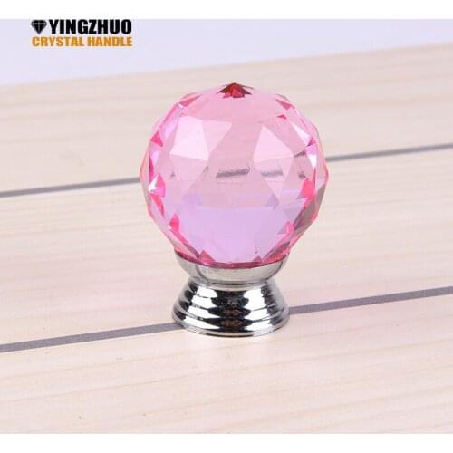 30mm 1pack/10 Pcs Pink Ball Shape Crystal Glass Drawer Cabinet Knob Pull Handle Kitchen Door Wardrobe Hardware YZ-2001-Pink