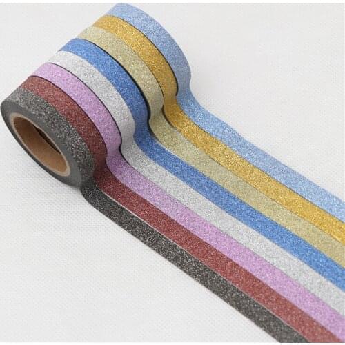 4pcs/set 8mm*6.5m Washi Tape Glitter Color Japanese Stationery Kawaii Paper Scrapbooking School Tools Decorative Tapes Mask