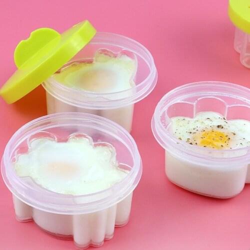4 Pcs/Set Cute Egg Boiler Plastic Egg Poacher Set Kitchen Egg Cooker Tools Egg Mold Form With Lid Brush Pancake Maker