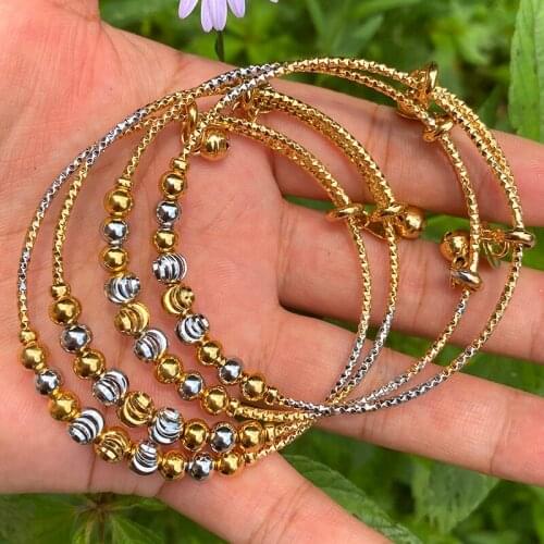 4pcs Dubai Bangles for Women Indian Ball Bangles Ethiopian African Gold silver Heart Two-tones Jewelry Wedding Jewelry Gift