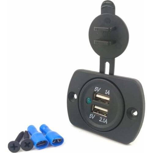 5V 2.1A 1A Waterproof Dual USB Charger Socket Adapter LED Bulb Indicator Motorcycle Vehicle Boat Car Interior Refit Accessory