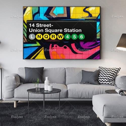 Abstract Subway Union Square Graffiti Oil Painting Posters and Prints on Canvas Wall Art Modular Pictures Decor Floating Frame