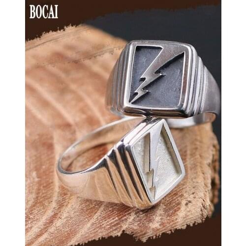 BOCAI New Handmade lightning ring Real S925 pure silver male ring retro Thai silver fashion silver jewelry
