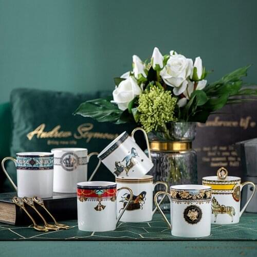 British 350ml Feng Bone China Mugs With Spoon European Style Light Luxury Coffee Scented Tea Creative Household Ceramic Mugs