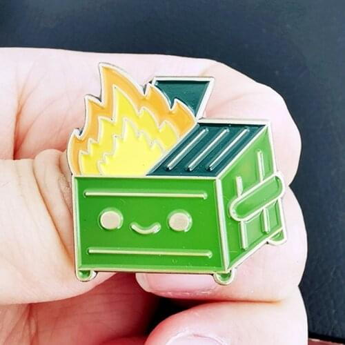Dumpster Fire Trash Can Firing Brooch Pins Enamel Metal Badges Lapel Pin Brooches Jackets Jeans Fashion Jewelry Accessories