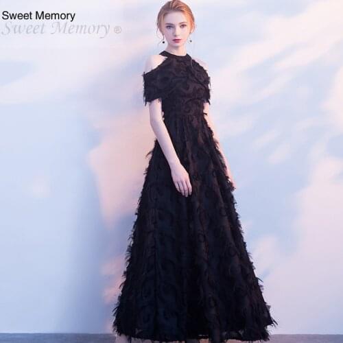 F20130 Sweet Memory Halter Black Evening Dress Cocktail Party Fashion Elegant Long Evening Dresses Wholesale