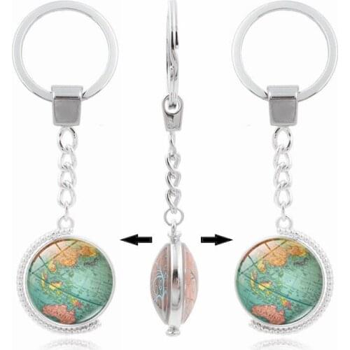 Vintage Earth keychain Double Sided Rotatable Globe World Map Art Key Ring Jewelry for Men Women Unisex Gifts