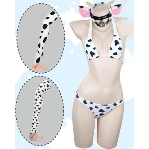 1 set Creative Kawaii Animal Cow Bikini Suit Swimsuit Cosplay Costume Decor Daily Swimwear Women Girl Christmas Gift