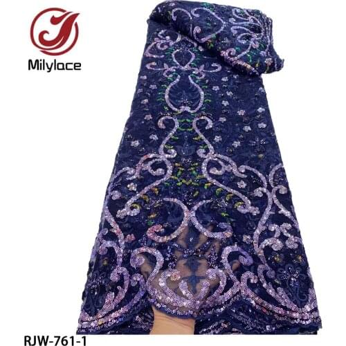 Luxury African Sequins Tube Mesh Lace Fabric 5yards Embroidery Lace French Net Tulle Lace for Dress RJW-761