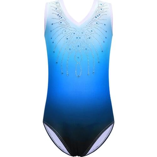 BAOHULU Girls Sleeveless Leotard for Gymnastics Ballet Kids Graident Blue Dance Costume with Rhinestone