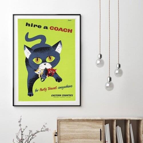 Cute Funny Travel Illustration Cat Wall Art Canvas Painting Nordic Posters and Prints Wall Pictures for Living Home Decoration