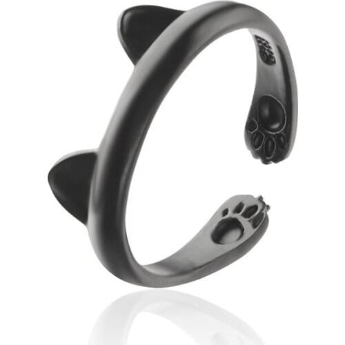 Cute Cat Ear Claws Openning Adjustable Silver Plated Black Metallic Rings Women Men