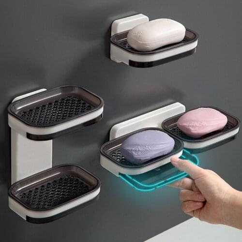 Upgraded Double Soap Holder, Plastic Wall-mounted Bar Holder Suitable for Bathroom and Kitchen with Powerful Adhesive