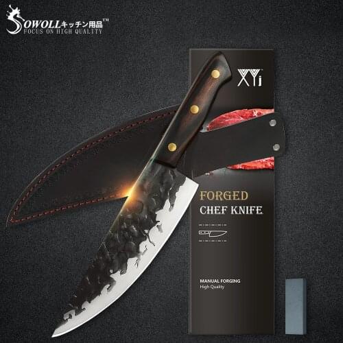 3PCS Chef Knife Set High Carbon Stainless Steel Leather Cover Knife Sheath Sharpening Stone System Gift Box Santoku Slicer