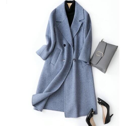 New long Double-Sided Cashmere Wool Coat Womens 2020 Autumn Winter Double-Breasted Woolen Coat Female Outerwear