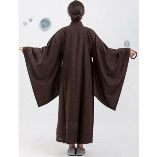 Zen Meditation Kesa Monk Dress Buddhist Priest Cassock Robe Shaolin Kung Fu Solid Color Long Sleeve