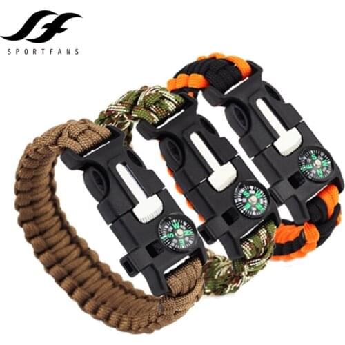 Braided Multi-functional Paracord Survival Bracelet Outdoor Scraper Whistle buckle tools 550Ibs paracord for Men Women