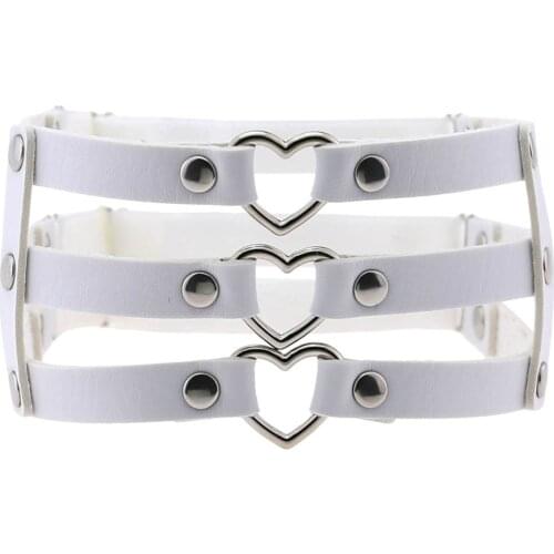 White Multi-layer Heart Leather Harness Garter Stockings Sexy Lingerie Women Body Straps Harness Belt Garter Suspender Bondage