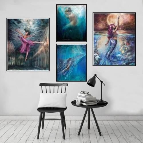 Marine Goddess Mermaid Poseidon Poster Canvas Print Painting Wall Art Living Room Home Decoration