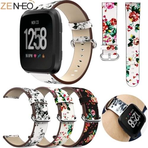 Retro fashion printing women Replacement leather watch straps for Fitbit Versa Smart watch strap for Fitbit Versa accessories