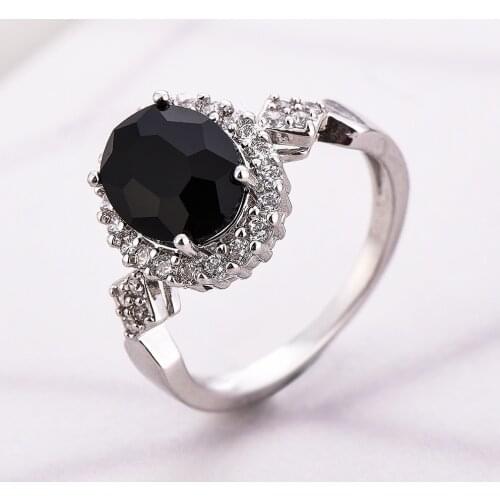 Luxury Women Jewelry Oval Cut Olive / Black Zircon Bridal Rings for Wedding Engagement Set Gifts
