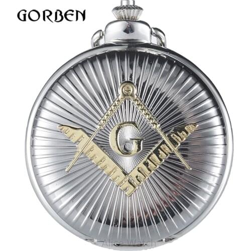 With Gift box Vintage Big Dial Masonic Free-Mason Freemasonry Silver Pocket Fob Watches Chain Pendant Quartz G Clock Relogio