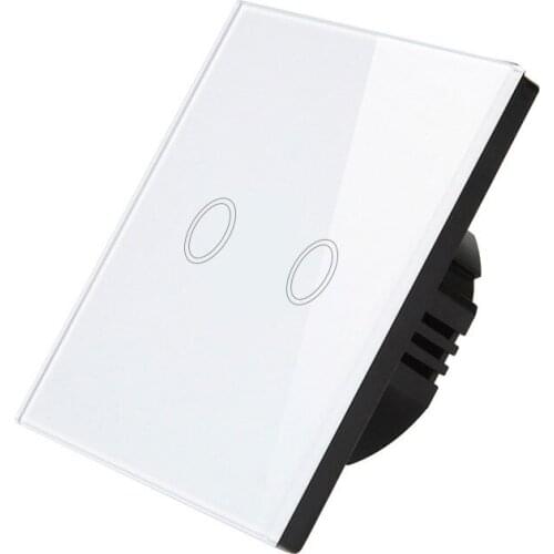 Touch Switch EU standard White Black Gold Crystal Glass Panel Touch Switch 2 Gang 1 Way Switch Light Wall for Living Room