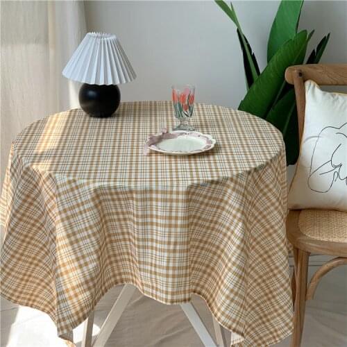 Ins Pink Yellow Blue color Plaid TableCloth polyester Rectangle Wedding Birthday Party Table Cover Round Dining Tablecloths