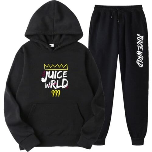 2 Pieces Sets Tracksuit Men Women Rapper Juice Wrld Sweatshirt Suit Fleece Hoodie+Sweat Pants Jogging Homme Pullover Sportwear