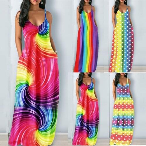 Vintage Gradient Print Maxi Dress Sexy Spaghetti Strap V Neck Long Dresses Women Summer Beach Dresses Party Tunic Plus Size 2021