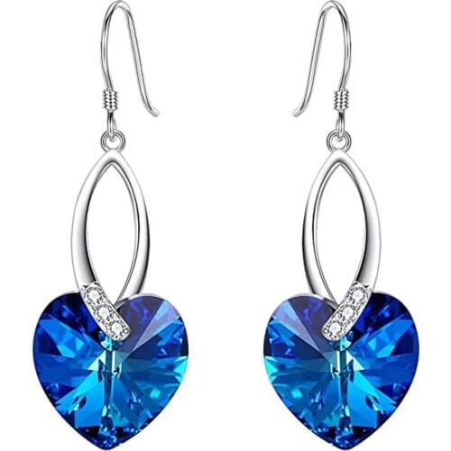 Hermosa Heart Dangle Earrings for Women Blue Rainbow Crystal Drop Earrings