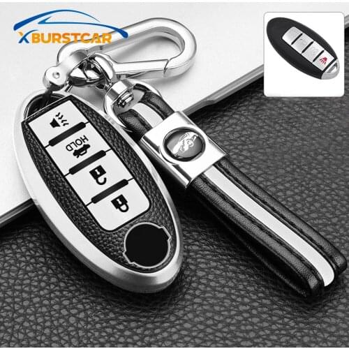 Xburstcar for Infiniti Nissan Altima Maxima Murano Rogue Sentra 370z Accessories TPU Leather Car 4Button Key Case Cover Keychain