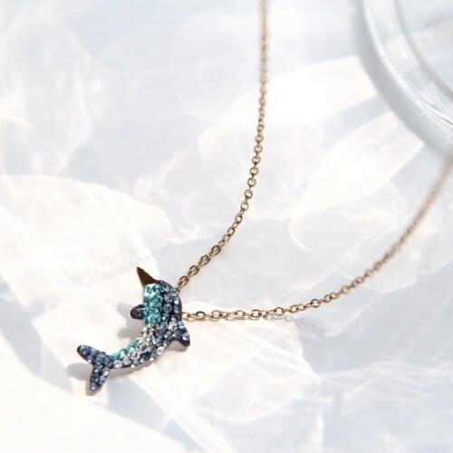 YUN RUO 2018 New Arrival Rose Gold Color Crystal Dauphin Pendant Necklace Fashion Chic Titanium Steel Woman Jewelry Never Fade