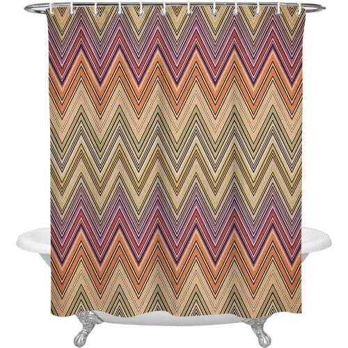 Ethnic Style Stripes Abstract Design Shower Curtain Waterproof Polyester Fabric Bathroom Curtain Home Bath Curtain with Hook