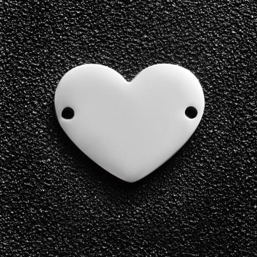 20pcs/lot Stainless Steel Mirror Polished Love Heart Charms Connectors Two Holes For Jewelry Making Accessories