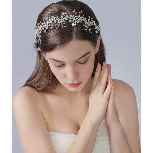 100% Handmade 3 Colors Wedding Headband Rhinestone Pearl Jewelry Women Wedding Hair Band Bridal Alloy Leaves Bridal Headpiece