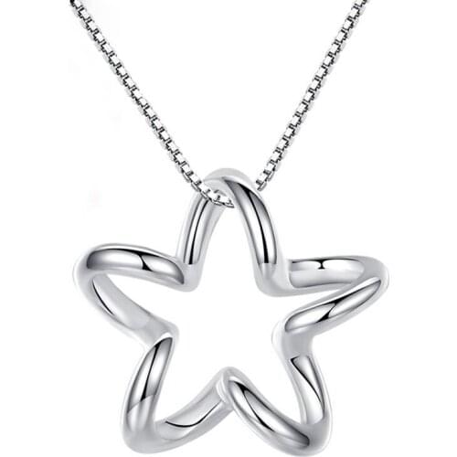 Free Shipping Personality Girls Pendant 925 Sterling Silver Necklaces Fashion New Star Shape Jewelry For Women