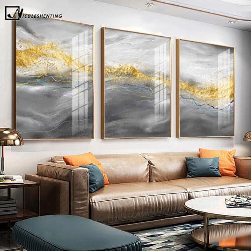 Golden Grey Abstract Graphic Art Canvas Painting Luxury Style Poster Nordic Print Contemporary Wall Picture Modern Home Decor